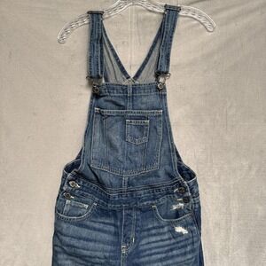 Hollister Overalls Teens Small Blue Denim Bib Distressed Ripped Relaxed Fit